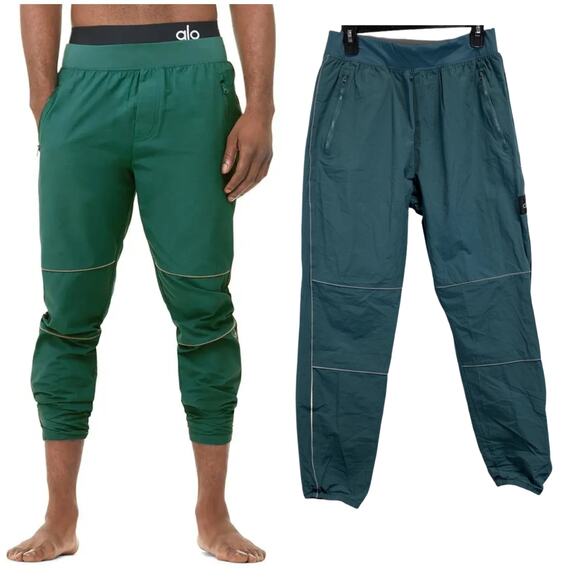 ALO Yoga Torrent Track Pants Baltic Green Reflective Zip Athletic Joggers Medium